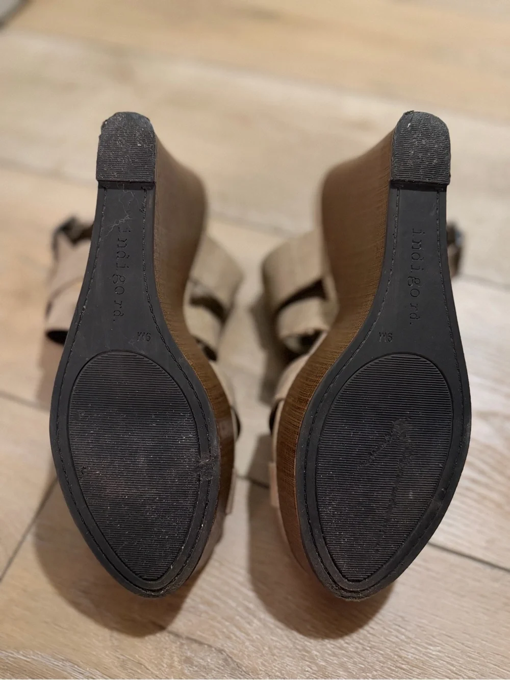 Women's Taupe Crossband Wedge Sandals with Ankle Strap